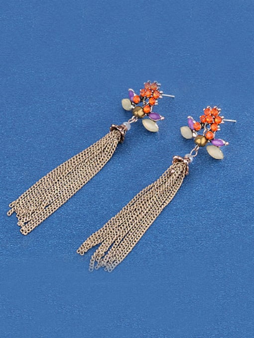 Gujin Bohemia style Long Tassels Mosaic Crystals Alloy Drop Earrings 1