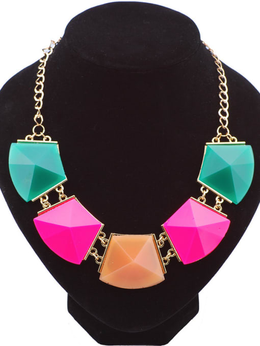 Qunqiu Exaggerated Geometrical Resin Sticking Gold Plated Necklace 0