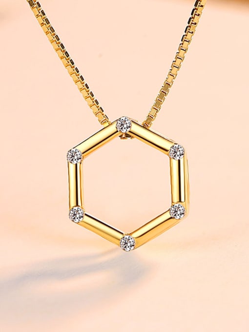CCUI Sterling Silver with 3A zircon hexagonal Necklace 0