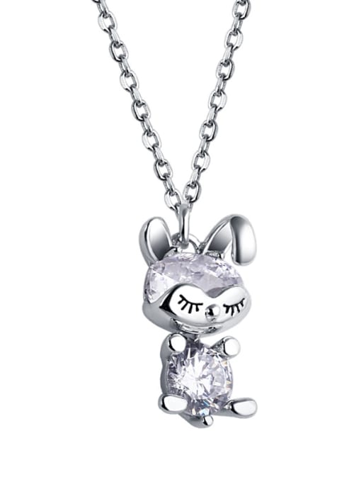 Dan 925 Sterling Silver WithCubic Zirconia Cute Animal rabbit Necklaces 0