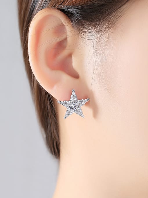 BLING SU Copper With 3A cubic zirconia Classic Star Stud Earrings 1
