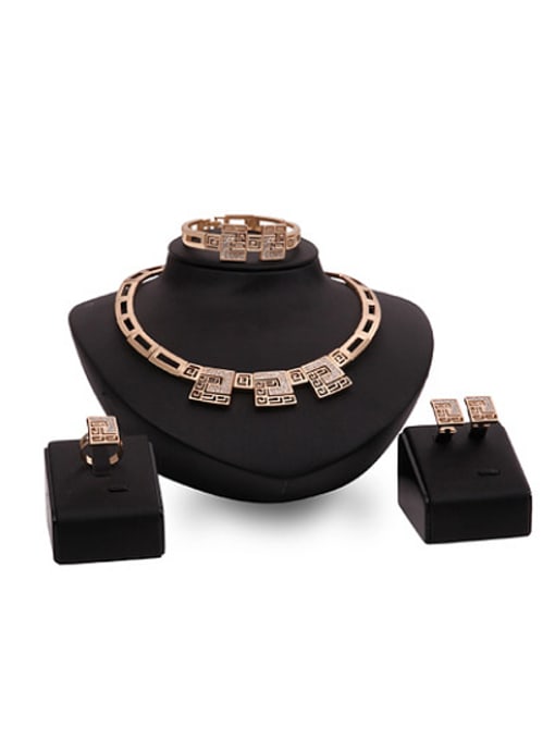BESTIE Alloy Imitation-gold Plated Vintage style Rhinestones Hollow Square Four Pieces Jewelry Set 0