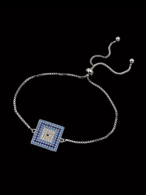 Silvery Square Color Stones Adjustable Bracelet
