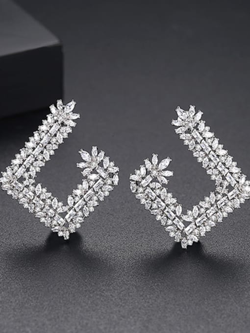 Platinum Copper inlaid AAA cubic zirconia Fashion Geometric Party Stud Earrings