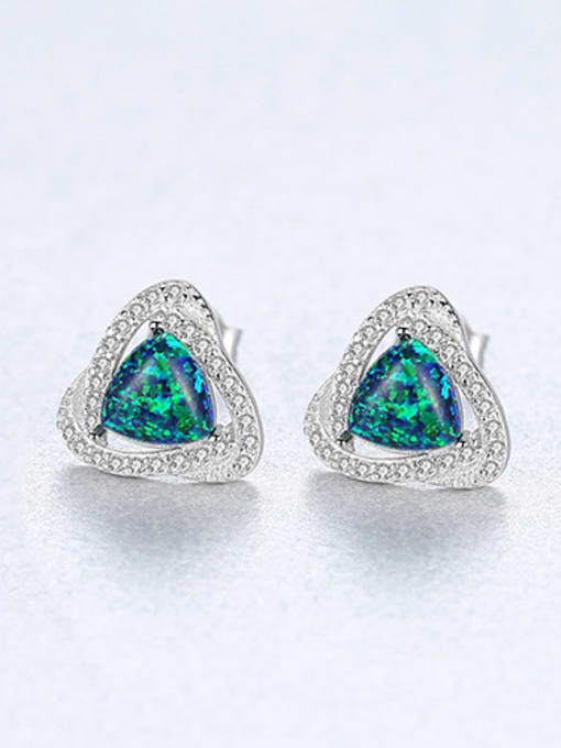 Green 925 Sterling Silver With   Classic Multicolor Triangle Stud Earrings