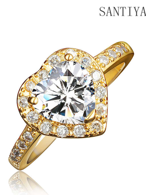 Gold, 9# Exquisite 18K Gold Plated Heart Shaped Zircon Ring