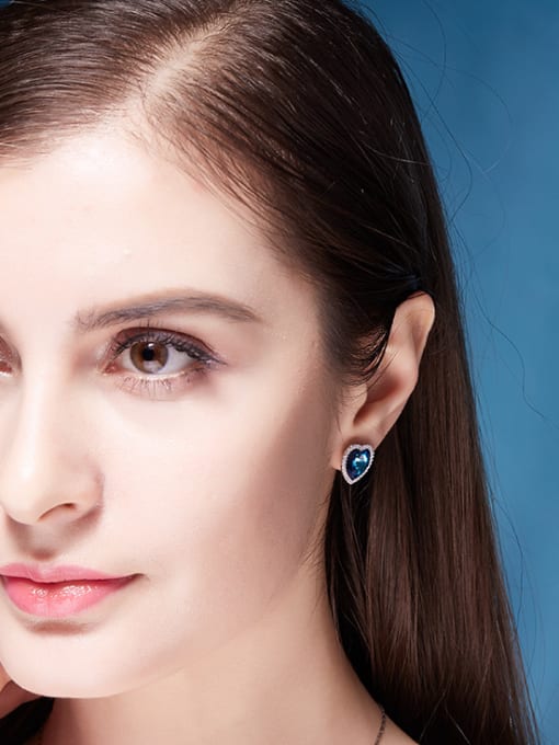 CEIDAI Blue Crystal Heart-shaped stud Earring 1
