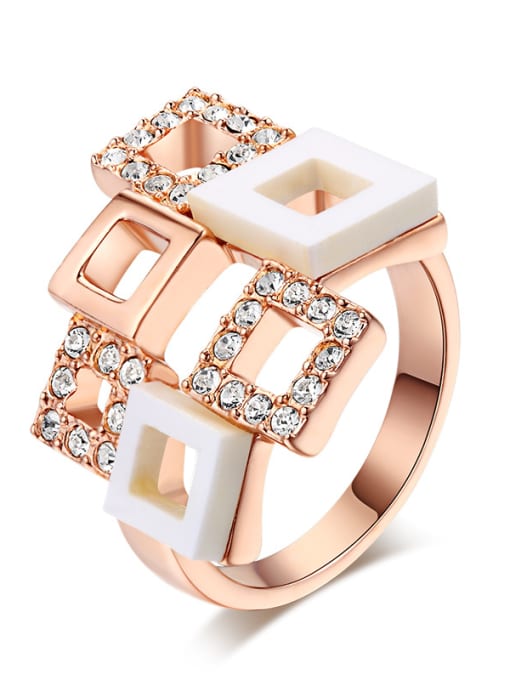 Rose And White 7.25# Squares Hollow New Design Copper Ring
