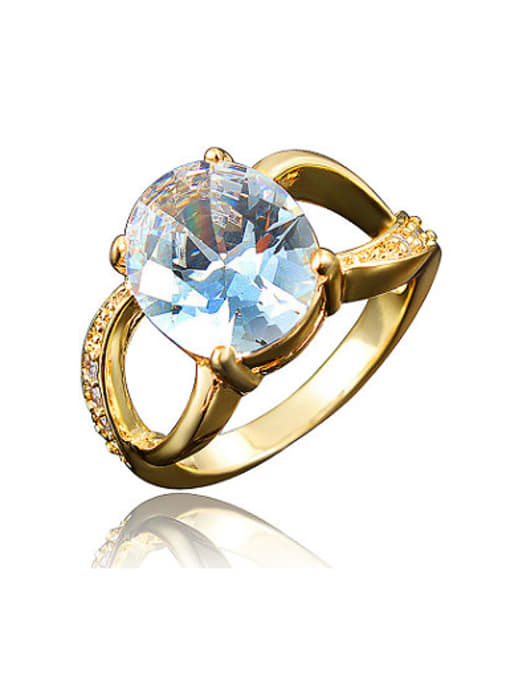 SANTIAGO Exquisite 18K Gold Plated Oval Shaped Zircon Ring 0