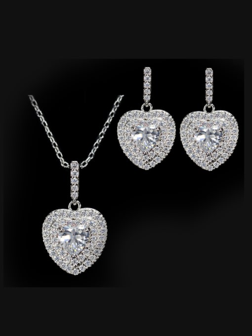 White Heart Shaped Zircon earring Necklace Jewelry Set