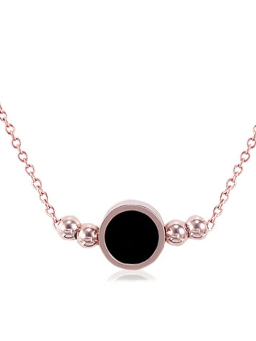 Rose gold,Black Personality Woman 18K Rose Gold Black Round Shaped Titanium Necklace