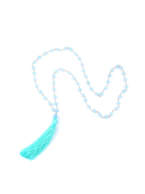 HN1790-F Color Agate Beads Tassel Long Necklace