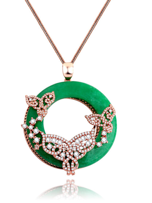 Emerald Rose Gold Copper inlaid AAA zircon fashion Chinese style imitation jade atmosphere necklace