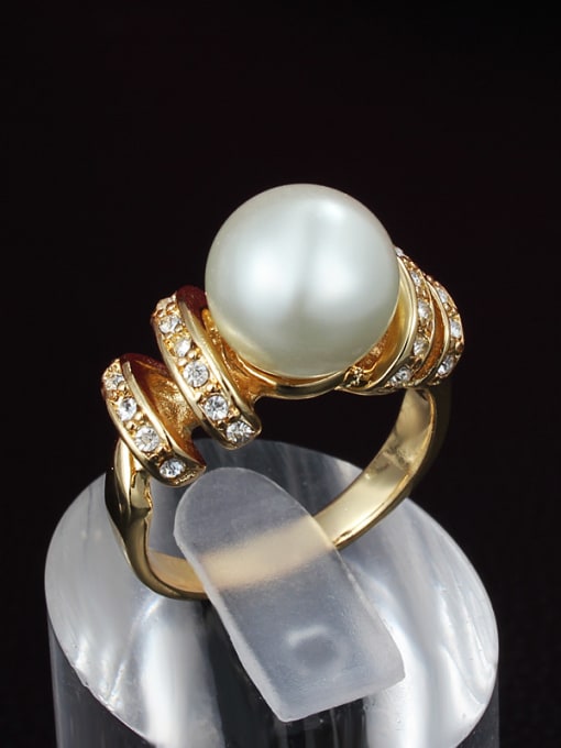 SANTIAGO Elegant 18K Gold Plated Artificial Pearl Copper Ring 1