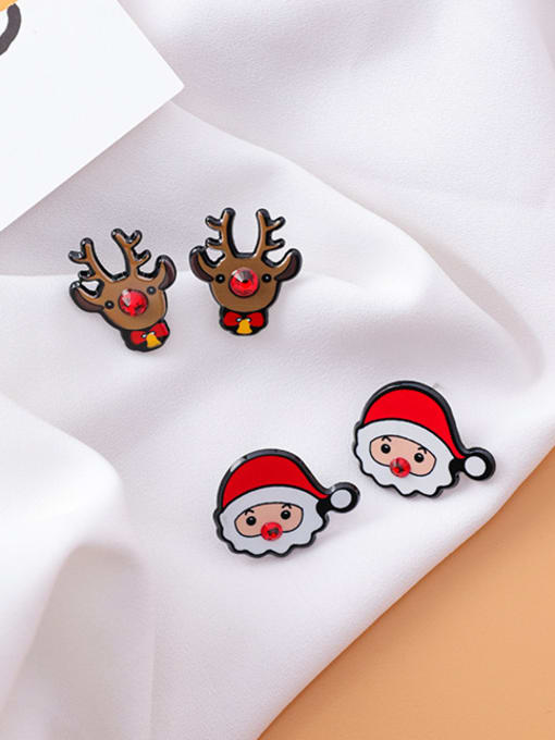 Girlhood Alloy With Gold Plated Trendy Santa Claus Snowman Stud Earrings 1
