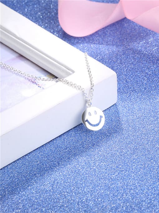 Silvery Temperament Smiling Face 925 Silver Necklace