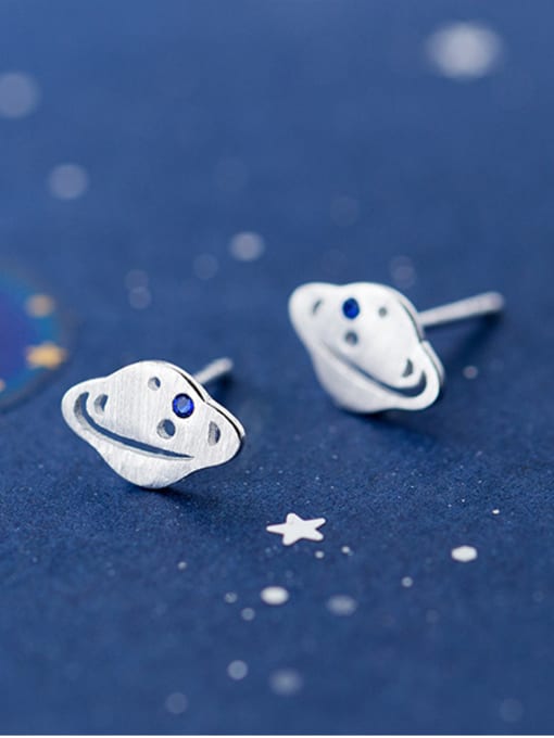 Rosh 925 Sterling Silver With Platinum Plated Simplistic Spaceship Stud Earrings 2