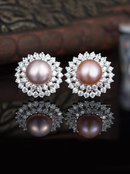 UNIENO Pink Freshwater Pearl Cluster earring 0