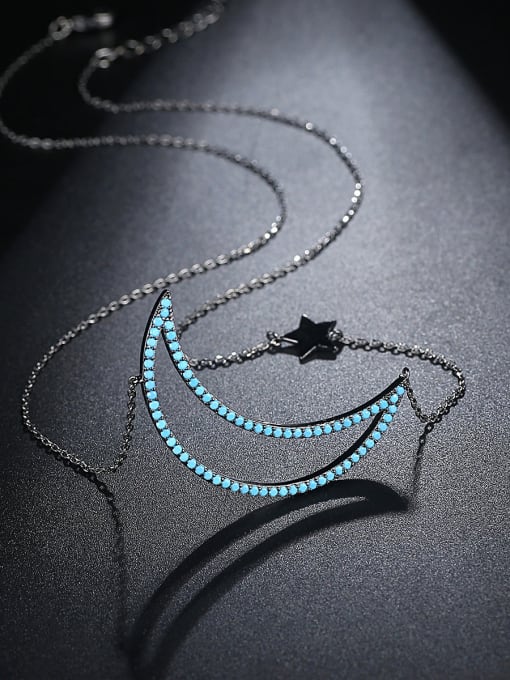 BLING SU Copper inlaid AAA Blue Zircon simple Moon Necklace 3