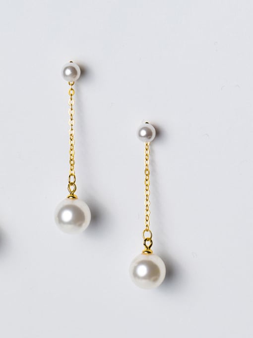Golden All-match Gold Plated Artificial Pearl Silver Drop Earrings