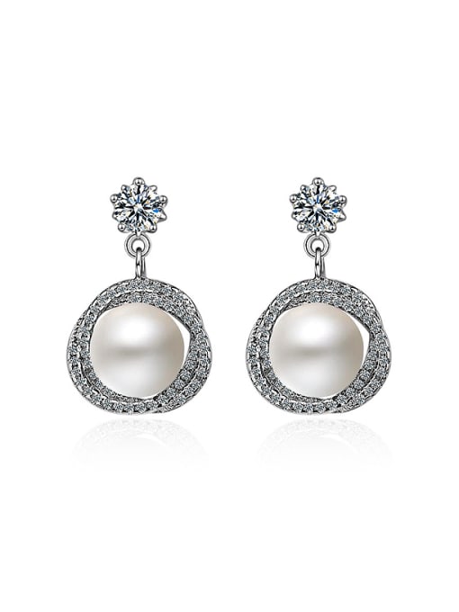 White Pearl Fashion Shiny Zirconias Imitation Pearl Stud Earrings