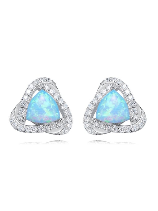 Blue Fashion Little Opal stones Cubic Zirconias 925 Silver Stud Earrings