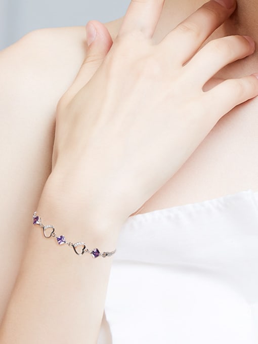 CEIDAI Fashion Hollow Heart Purple Zirconias 925 Silver Bracelet 1