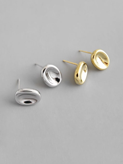 DAKA 925 Sterling Silver With Glossy Simplistic Geometric Oval Stud Earrings 3