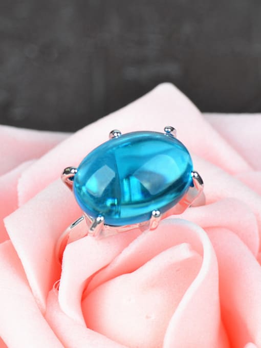 Wei Jia Simple Oval Blue Stone Copper Ring 3