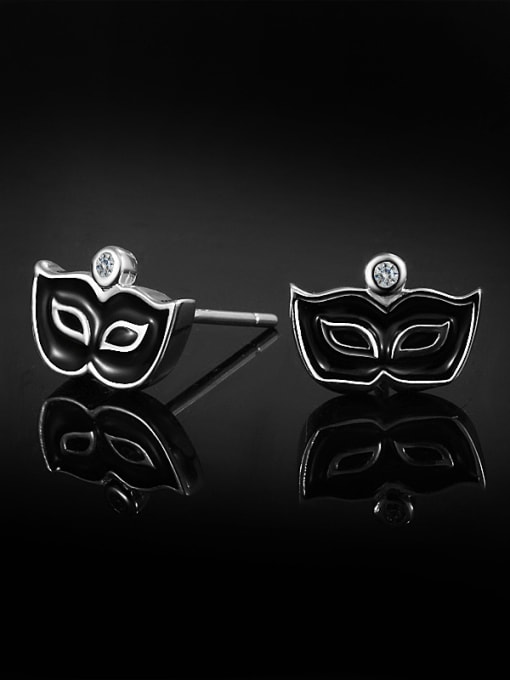 SANTIAGO Personalized Black Tiny Mask 925 Sterling Silver Stud Earrings 3