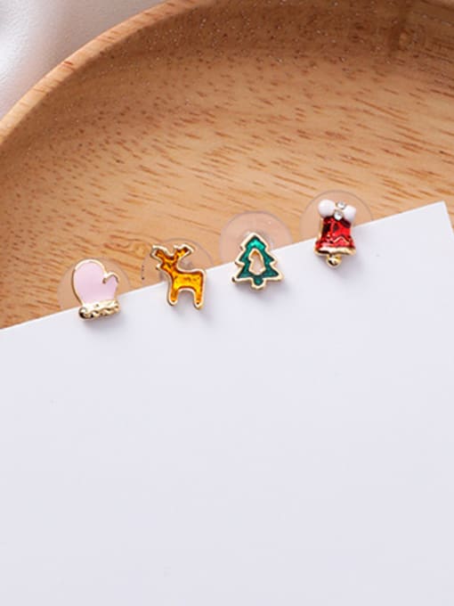 A set of 4 ear studs Alloy With Rose Gold Plated Cute Santa Clausr Gift Candy Cane fashion earrings Drop Earrings