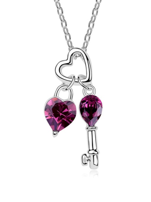 QIANZI Fashion Little Heart Key austrian Crystals Pendant Necklace 1