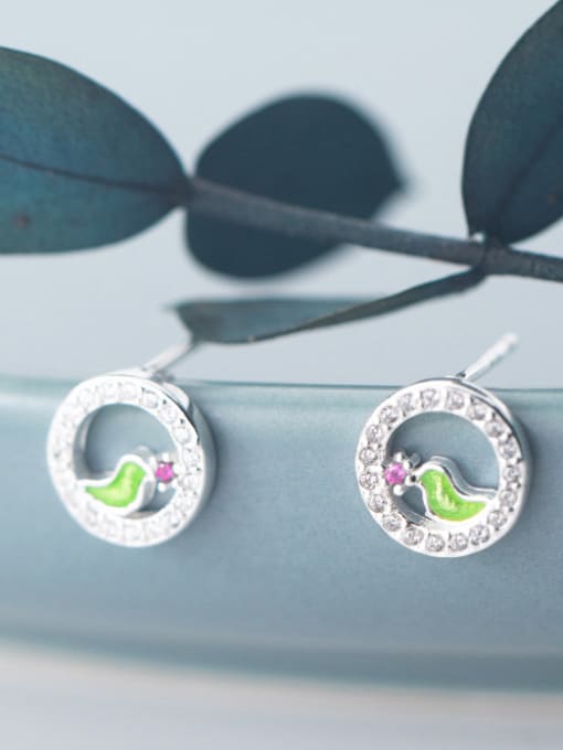 Rosh 925 Sterling Silver With Silver Plated Cute Round Bird Stud Earrings 1