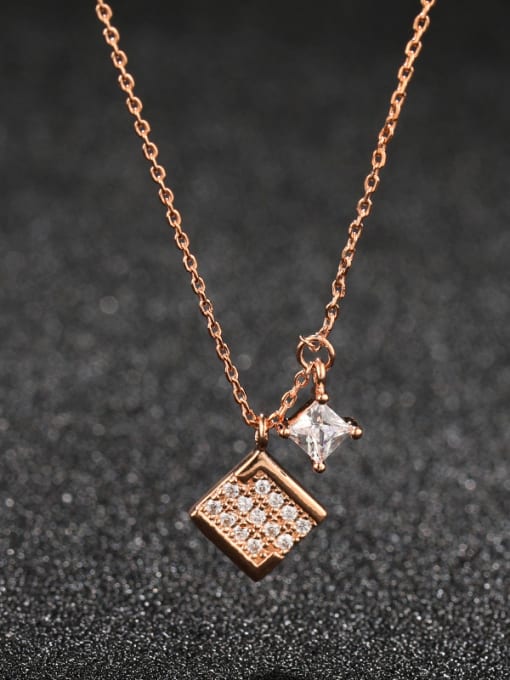 UNIENO 925 Sterling Silver With Rose Gold Plated Simplistic Square Necklaces