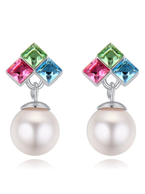 multi-color Fashion Square austrian Crystals Imitation Pearl Alloy Stud Earrings