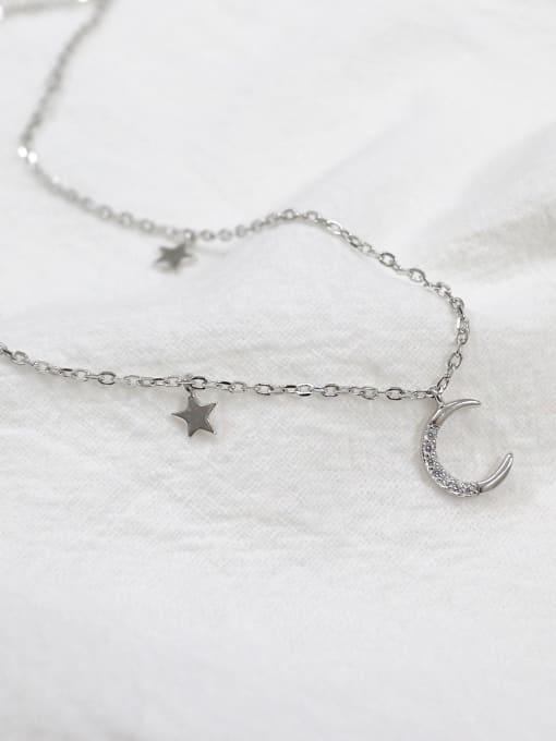 DAKA Fashion Moon Star Tiny Cubic Zirconias Silver Necklace 2