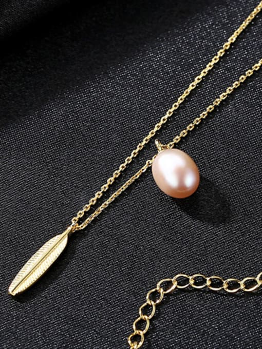 18K Gold puuple Sterling silver leaf shaped natural freshwater pearl necklace