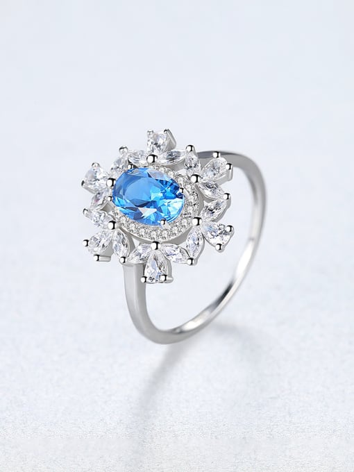 CCUI 925 Sterling Silver With Sapphire Luxury Flower Solitaire Rings 3