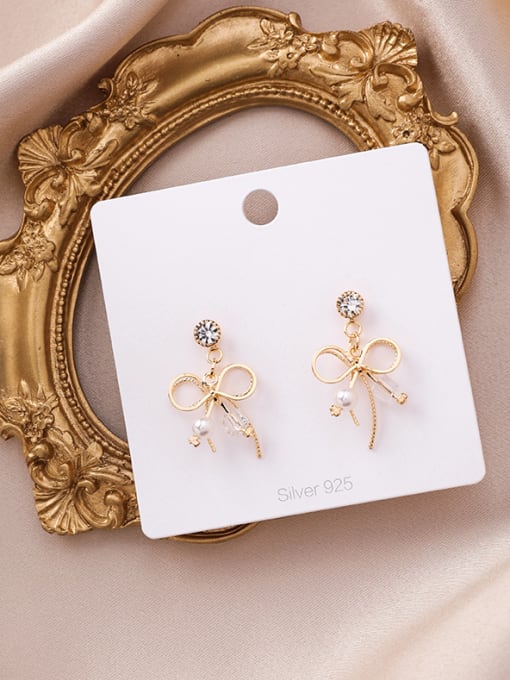 Girlhood Alloy With Artificial Pearl Simplistic Bowknot Stud Earrings 2