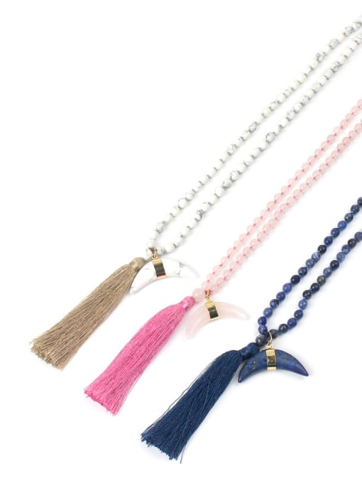 handmade Semi-precious Stones Moon Tassel Pendant Fashion Necklace 2