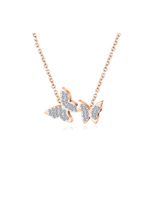 Open Sky Titanium With Rose Gold Plated Simplistic Butterfly Necklaces 0