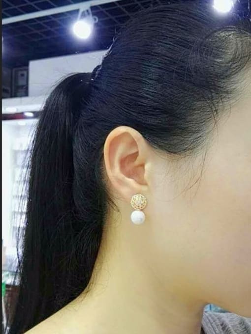 Qing Xing 925 Sterling Silver Needle Pearl Zircon Anti Allergy Stud drop earring 1