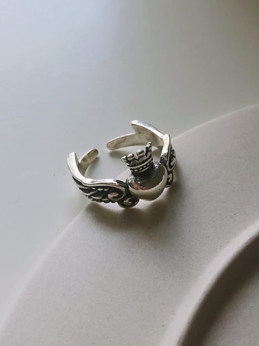 Boomer Cat 925 Sterling Silver With Antique Silver Plated Wings Vintage Old Ring Free Size Rings 2
