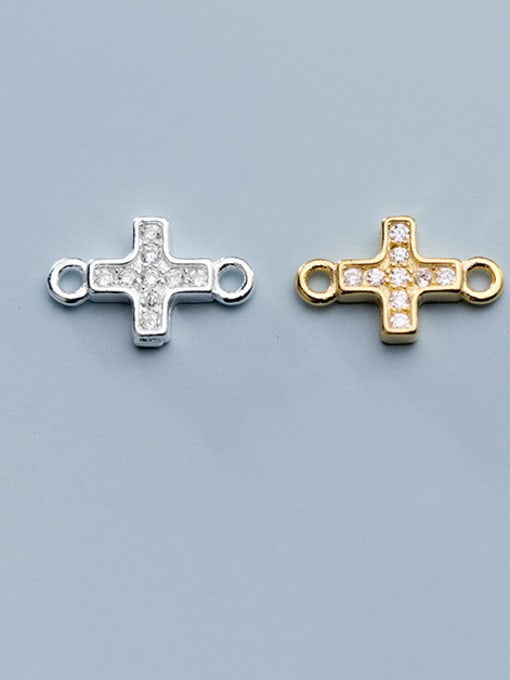 FAN 925 Sterling Silver With  Cubic Zirconia Simplistic Cross Beads 0