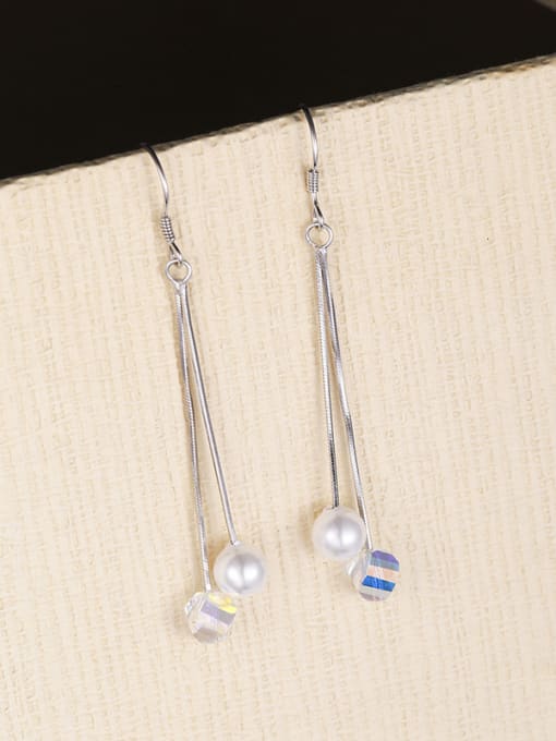 One Silver 925 Silver Pearl Zircon Drop Earrings 2