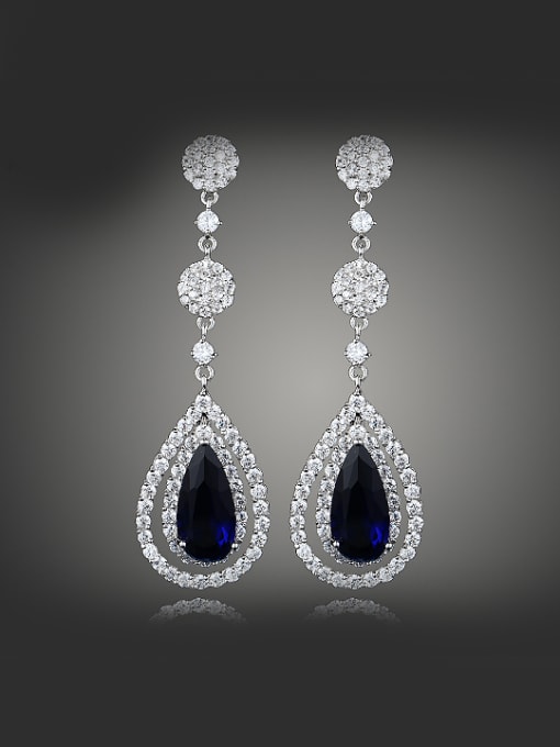Blue Fashion Shiny Zirconias Water Drop Copper Drop Earrings