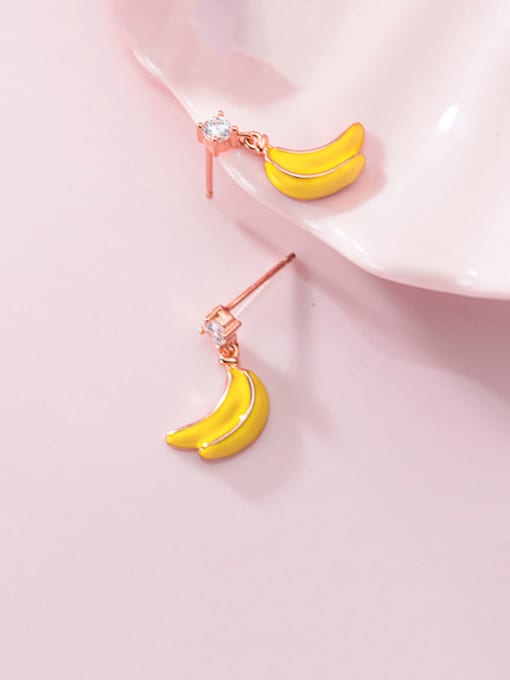 Rosh 925 Sterling Silver With Platinum Plated Cute Banana Stud Earrings 4