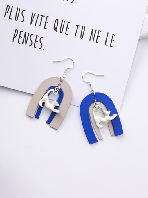blue Alloy With White Gold Plated Cute Animal cat Drop Earrings