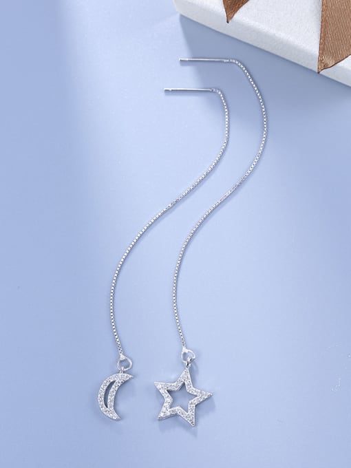 One Silver Simple Little Hollow Moon Star Shiny Zirconias 925 Silver Line Earrings 2