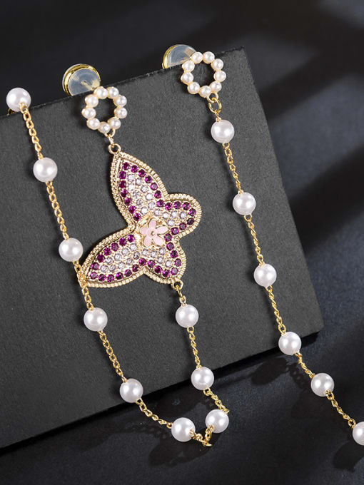 Rose Gold New fashions micro-inlay zircon butterflies pearls Tassel Earrings